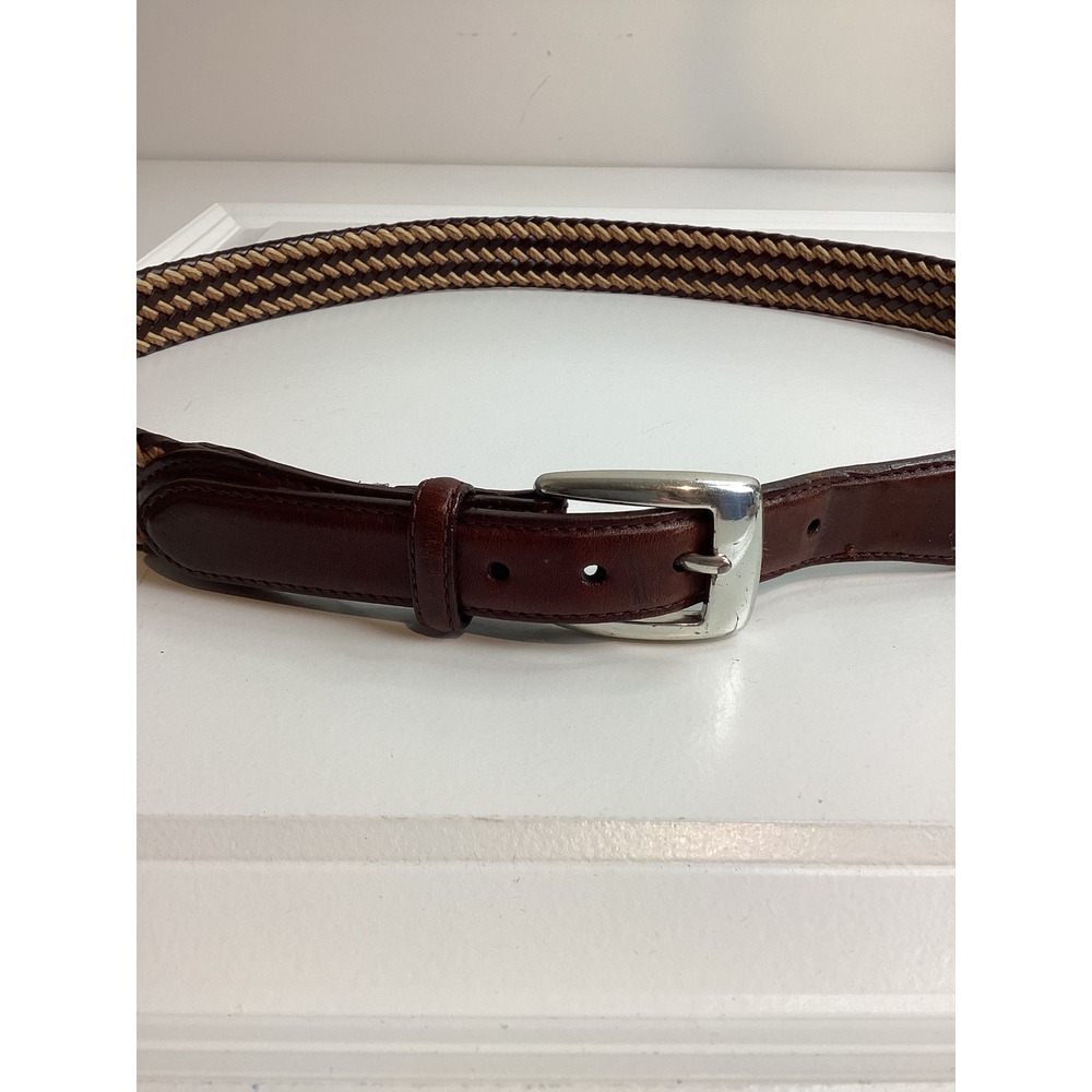 Brighton Braided Leather Belt Brown Tan Silver Buckle M2014 Size 38
